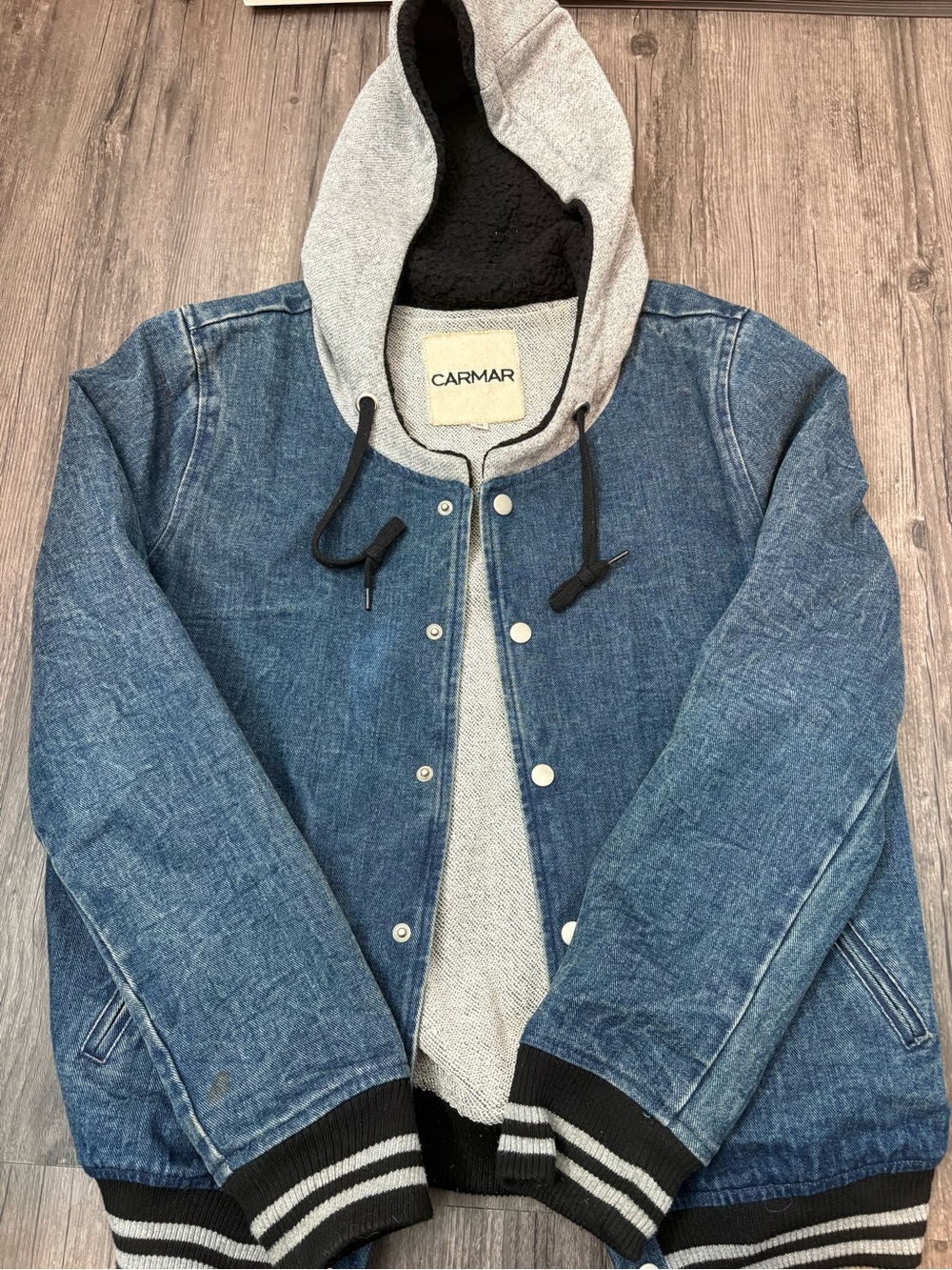 Carmar Denim Blue Jean Varsity Jacket with Hood - Size M